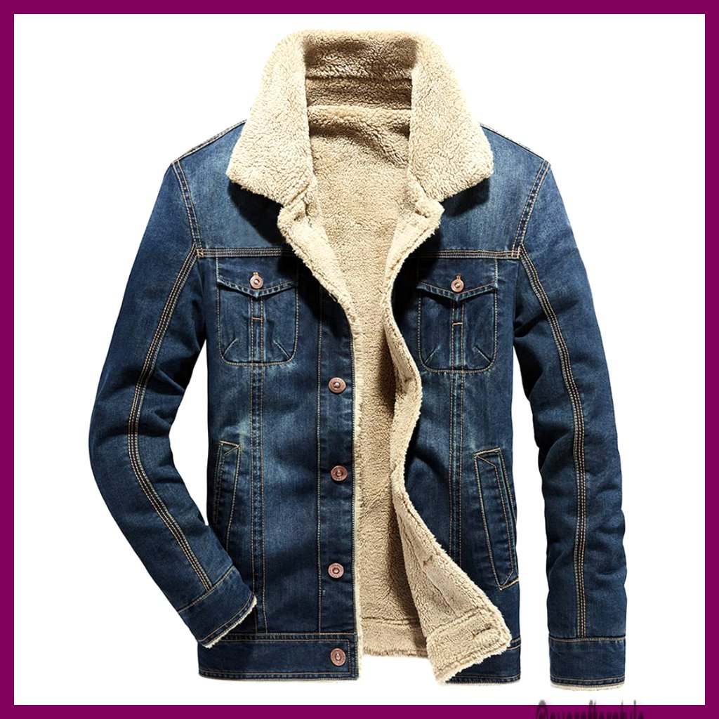 Men's Sherpa Fleece Lined Denim Jacket With Multiple Pockets, Slim Fit